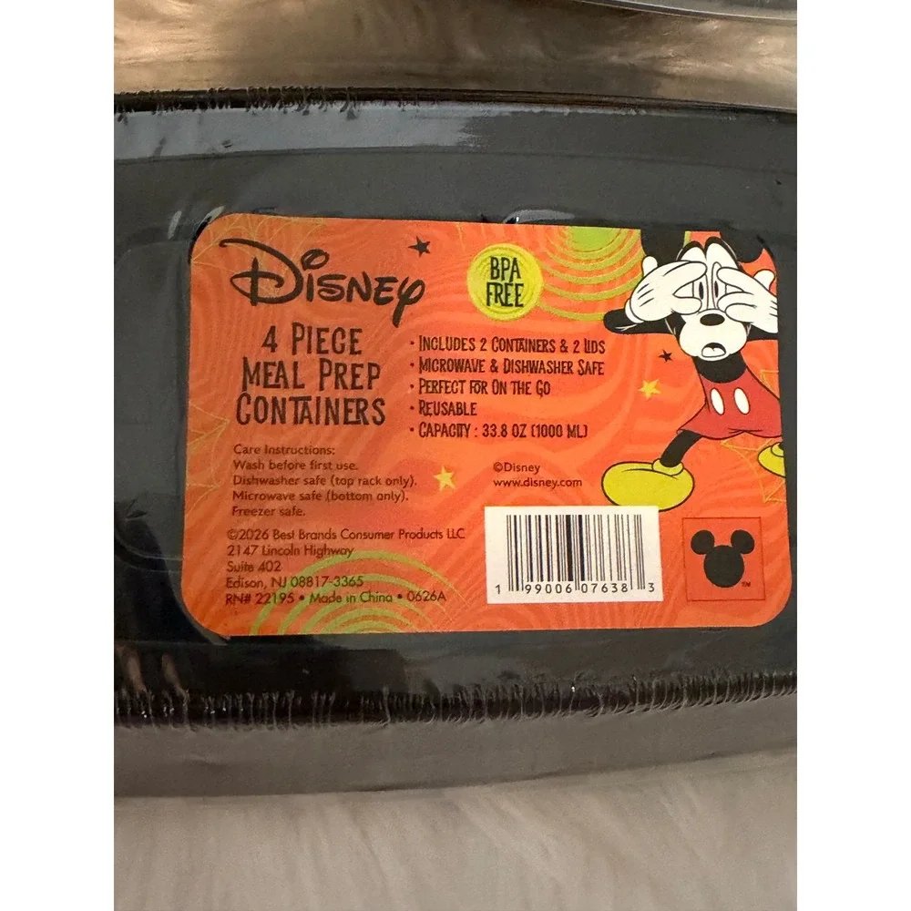 Disney Mickey Mouse Ghost Halloween 4 Piece Meal Prep Containers Set 33.8oz